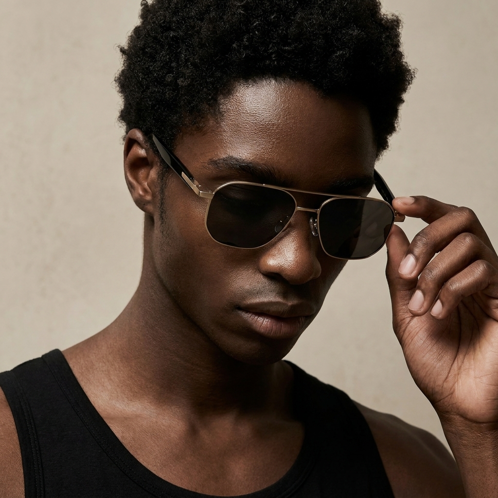 Model wearing Pale Gold Nossa 01 eyewear